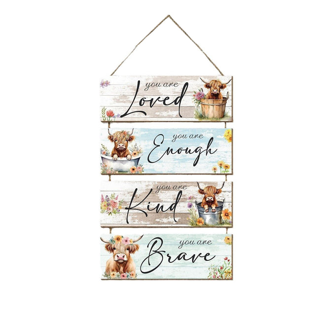 Highland Cow Hanging Plaque Decoration Rustic Style Durable Wood Material