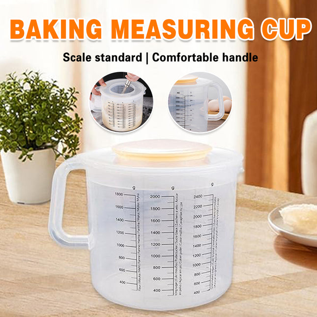 2.5L Plastic Baking Measuring Cup Splash Proof Graduated Mixing Bowl With Lid