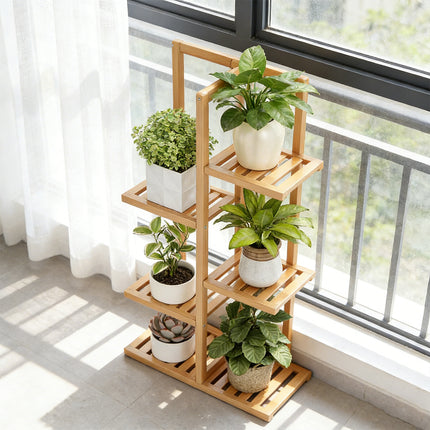 5/6 Tier Bamboo Minimalist Flower Plant Stand Home Balcony Garden Floor Rack