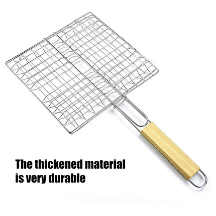 2PCS Iron Barbecue Net Clamp with Wooden Handle Durable for Outdoor Cooking Use