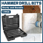 17PCS Round Shank Impact Hammer Drill Bits Durable Concrete Brick Stone Drilling