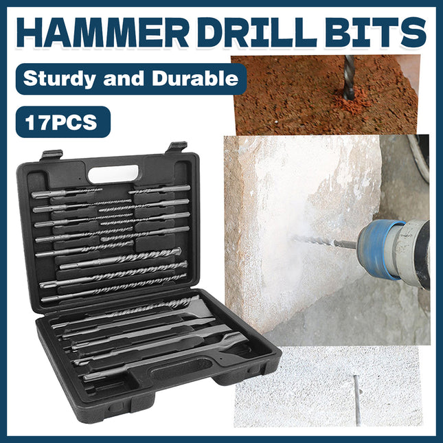 17PCS Round Shank Impact Hammer Drill Bits Durable Concrete Brick Stone Drilling