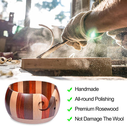 Wooden Round Yarn Bowl Handmade Durable for Knitting Crocheting Craft Use