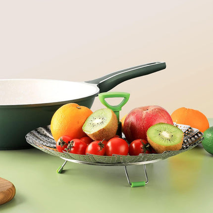 Folding Stainless Steel Steamer Basket Expandable Safe Durable Easy To Use