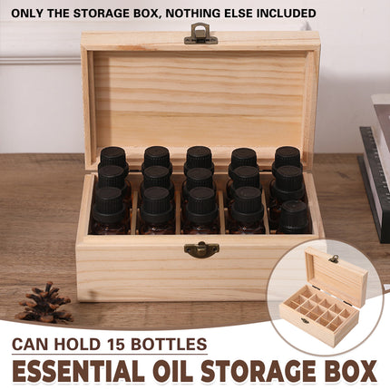 Large Capacity Solid Wood Essential Oil Storage Box 15 Grid Organizer Durable