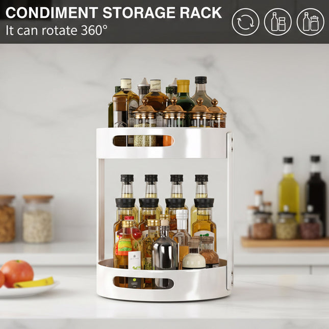 Rotating Seasoning Storage Rack 2 Tier Kitchen Condiment Spice Organiser Round
