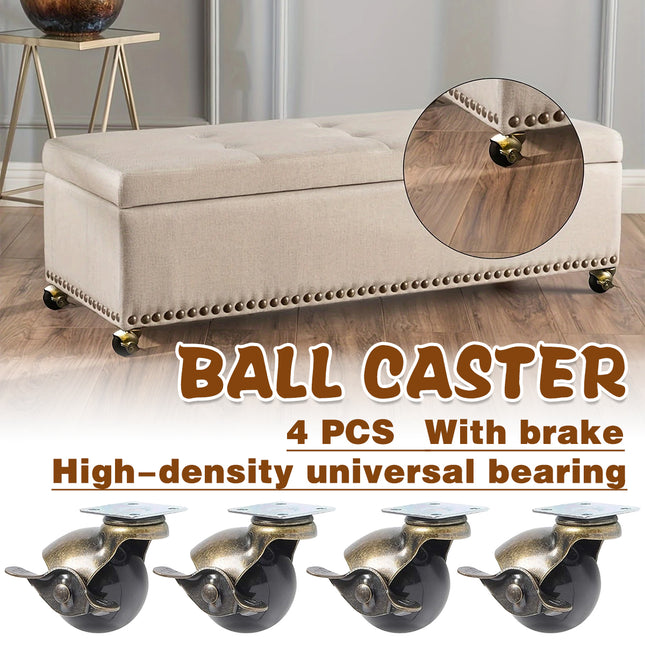 4PCS Bronze Furniture Caster Wheels Spherical PP Sofa Brake Universal Roller Set