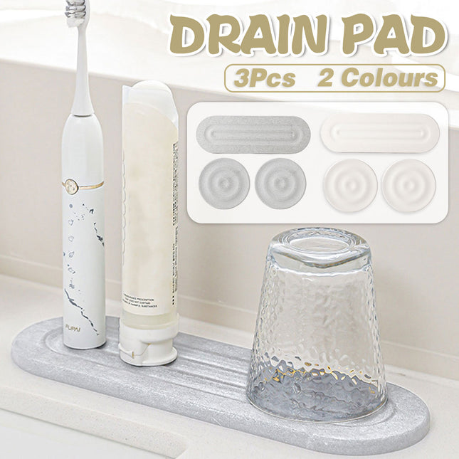 3PCS Bathroom Countertop Water Absorbing Pads Quick Drying Faucet Washbasin Mat