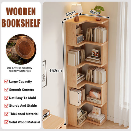 Solid Wood Corner Bookshelf for Home Floor Storage Shelf Sturdy Space Saving