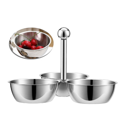 Stainless Steel 3 Bowl Snack Serving Tray Handle