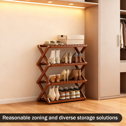 Bamboo Shoe Rack Multi-Layer Foldable Non Slip Space Saving Storage