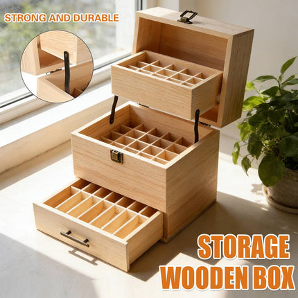 Three Tier Wooden Essential Oil Storage Box with Drawer
