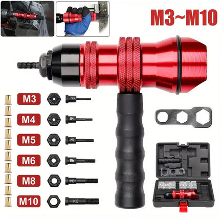 Rivet Nut Setter Drill Adapter M3-M10 with 30 Rivet Nuts Hardware Repair Kit