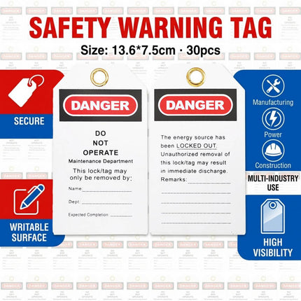 Danger Do Not Operate Safety Tags 30 Pack 13.6x7.5cm