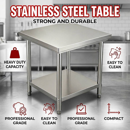 Stainless Steel Work Table 60x60x80cm 2 Tier