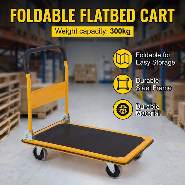 Large Heavy Duty Foldable Flatbed Trolley Cart Steel Frame Rubber Wheels Moving