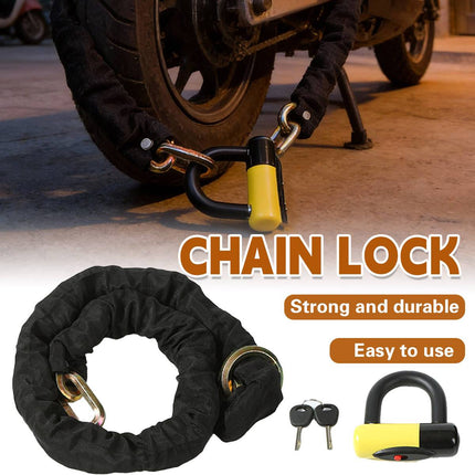 Motorcycle Bicycle Chain Lock with U-Lock Hardened Steel Anti-Theft Keyed Set