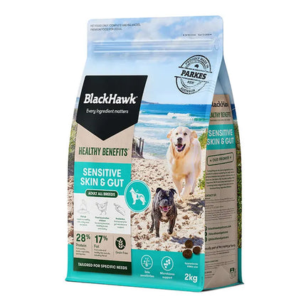 Black Hawk Sensitive Skin and Gut formula Healthy Benefits Adult Dog Food 2kg or 12kg