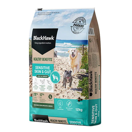 Black Hawk Sensitive Skin and Gut formula Healthy Benefits Adult Dog Food 2kg or 12kg