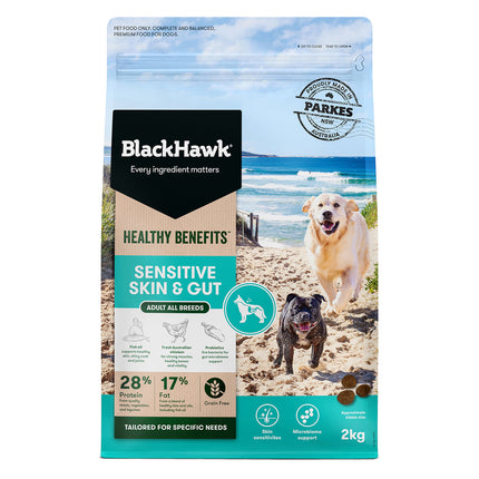 Black Hawk Sensitive Skin and Gut formula Healthy Benefits Adult Dog Food 2kg or 12kg