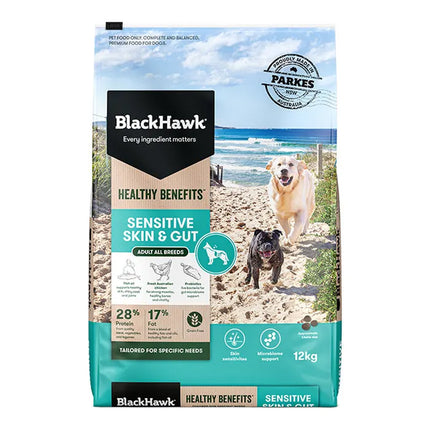 Black Hawk Sensitive Skin and Gut formula Healthy Benefits Adult Dog Food 2kg or 12kg