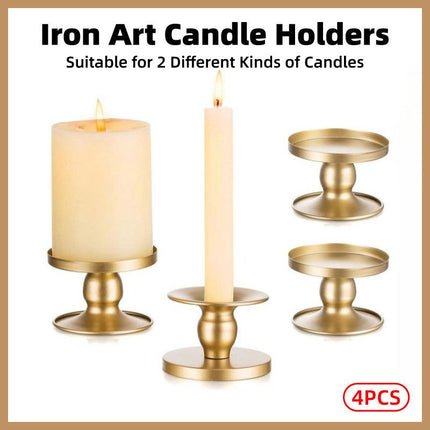 4PCS Gold Wrought Iron Candle Holder Tray Decorative Candle Cup Stand Home Decor