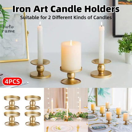 4PCS Gold Wrought Iron Candle Holder Tray Decorative Candle Cup Stand Home Decor