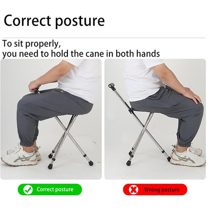Foldable Seat Cane with Tripod Chair Portable Walking Stick Seat Outdoor Travel