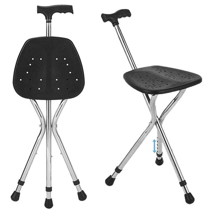 Foldable Seat Cane with Tripod Chair Portable Walking Stick Seat Outdoor Travel