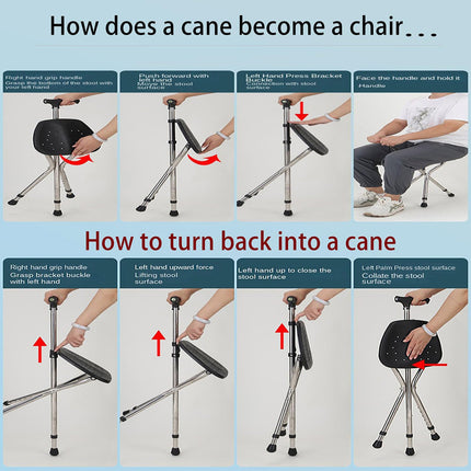 Foldable Seat Cane with Tripod Chair Portable Walking Stick Seat Outdoor Travel