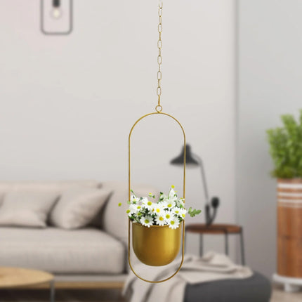2pcs Gold Iron Hanging Planter Circle Oval Flower Pot for Indoor Outdoor Decor
