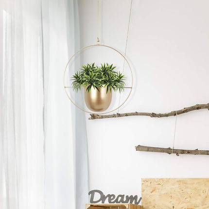 2pcs Gold Iron Hanging Planter Circle Oval Flower Pot for Indoor Outdoor Decor
