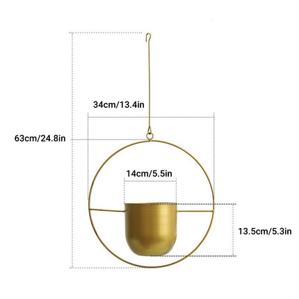 2pcs Gold Iron Hanging Planter Circle Oval Flower Pot for Indoor Outdoor Decor