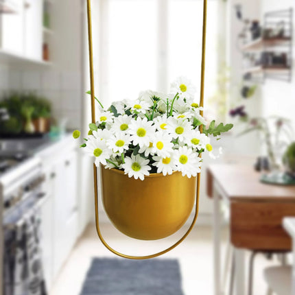 2pcs Gold Iron Hanging Planter Circle Oval Flower Pot for Indoor Outdoor Decor