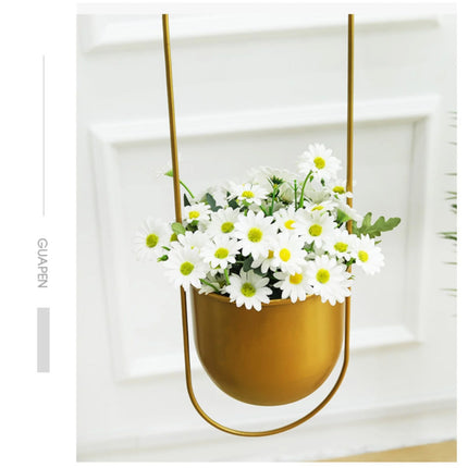 2pcs Gold Iron Hanging Planter Circle Oval Flower Pot for Indoor Outdoor Decor