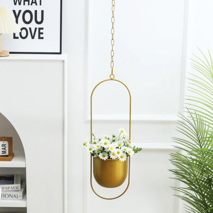 2pcs Gold Iron Hanging Planter Circle Oval Flower Pot for Indoor Outdoor Decor