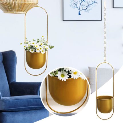 2pcs Gold Iron Hanging Planter Circle Oval Flower Pot for Indoor Outdoor Decor