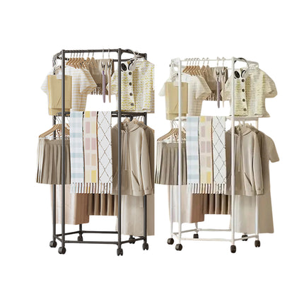 Floor-Standing Rotating Clothes Rack with Wheels Mobile Thickness Steel Pipe