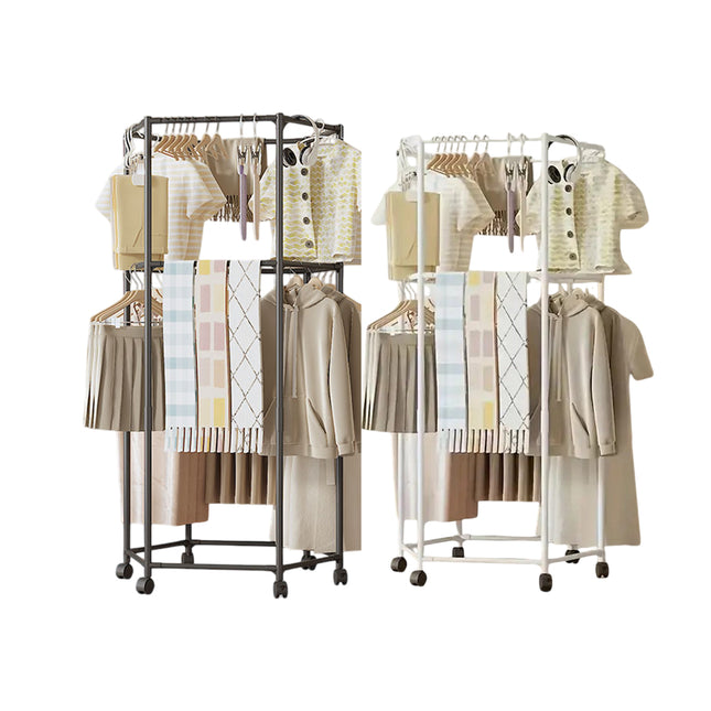 Floor-Standing Rotating Clothes Rack with Wheels Mobile Thickness Steel Pipe