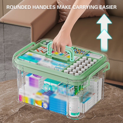 Medicine Storage Box Transparent Multi Layer First Aid 2 Sizes 2 Colours