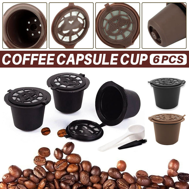6PCS Reusable Coffee Capsule Coffee Filter Food Grade Fit Most Coffee Machines