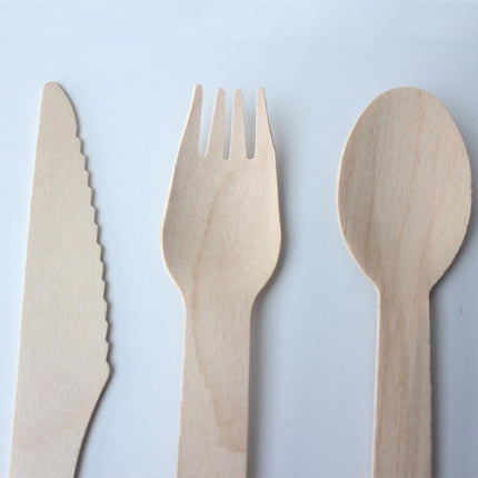 Degradable Wooden Cutlery Set 100pcs Disposable Spoons Forks Knives for Dessert