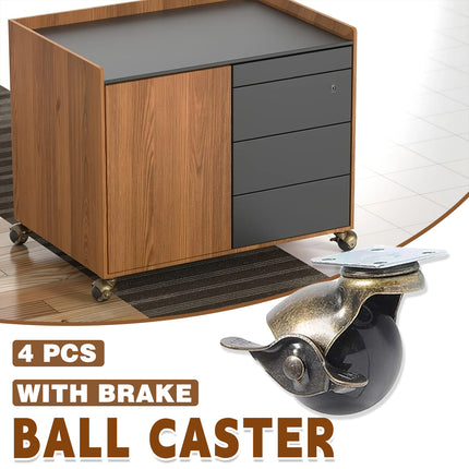 4PCS Bronze Furniture Caster Wheels Spherical PP Sofa Brake Universal Roller Set