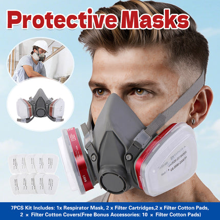 7PCS Protective Mask Set Respirator Spray Paint Renovation Dust Protection
