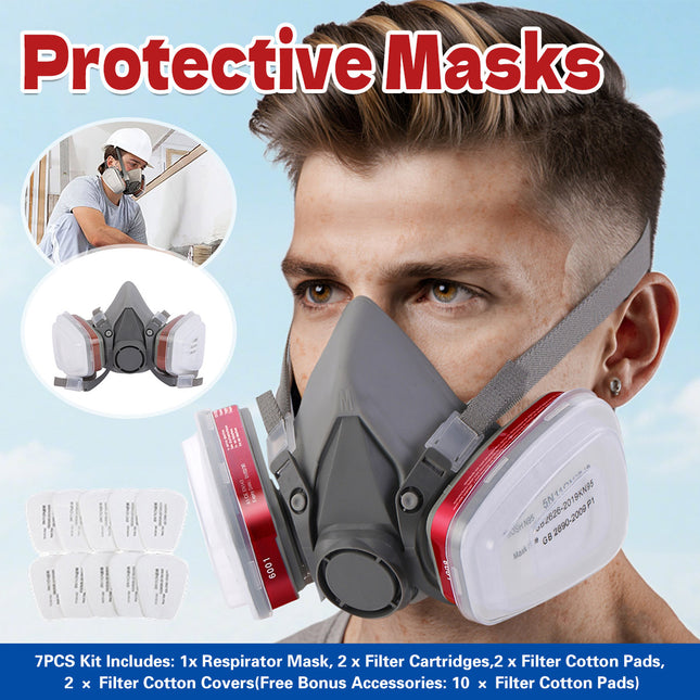 7PCS Protective Mask Set Respirator Spray Paint Renovation Dust Protection