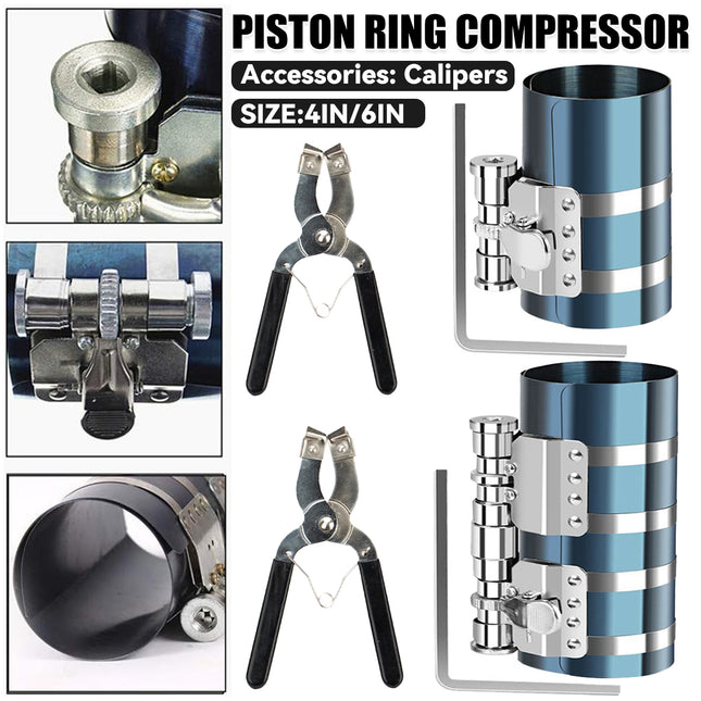 Car Piston Ring Compressor and Pliers Tool Set Engine Repair 4 inch 6 inch
