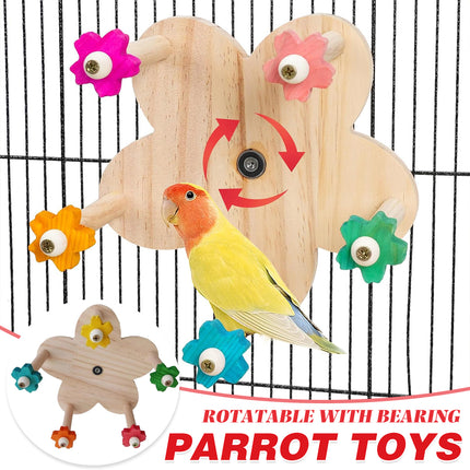 Rotating Wooden Bird Toy Parrot Ferris Wheel Cage Play Stand Turntable Spinner