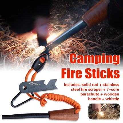 Wood Handle Fire Starter Flint Camping Fire Sticks Durable High Ignition Rate