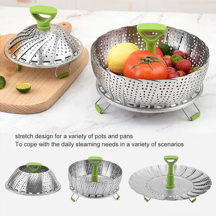 Folding Stainless Steel Steamer Basket Expandable Safe Durable Easy To Use