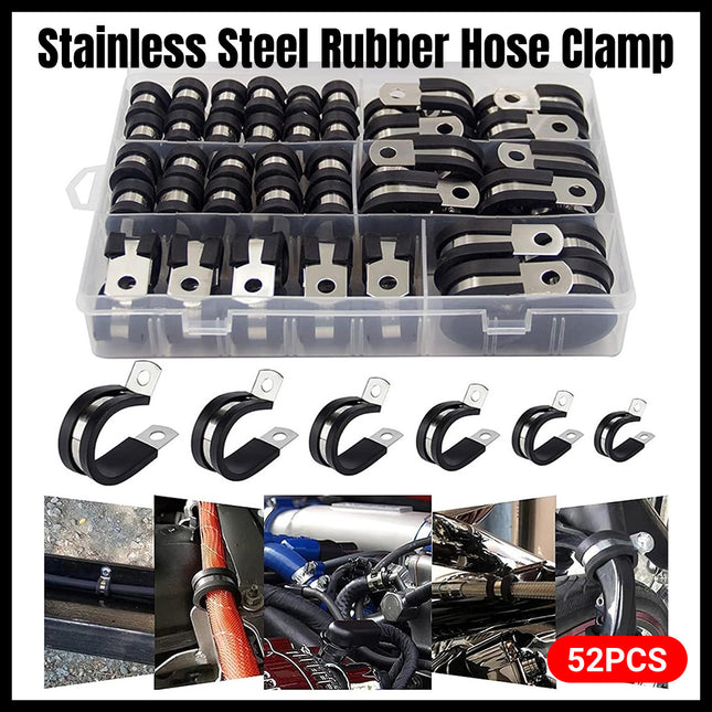 52PCS Stainless Steel Hose Clamp Set 6 Sizes Worm Drive Exhaust Pipe Clamps